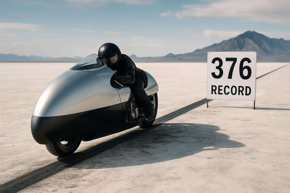 Moto de record de vitesse sur lac salé, carénée et allongée